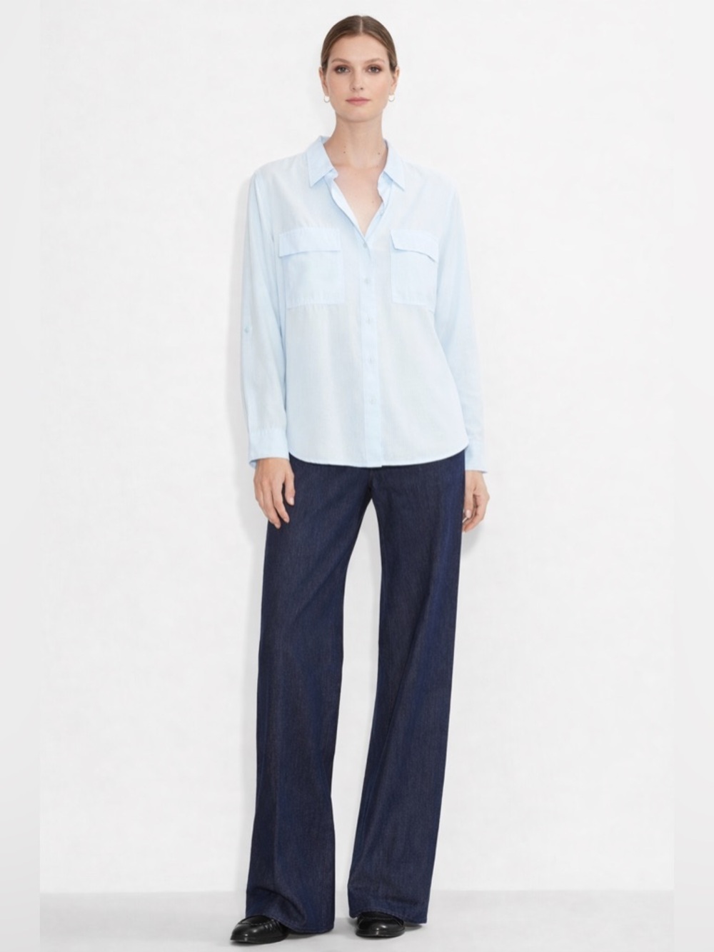 Babaton Aritzia Tencel Utility Shirt Blue Button Front Blouse M